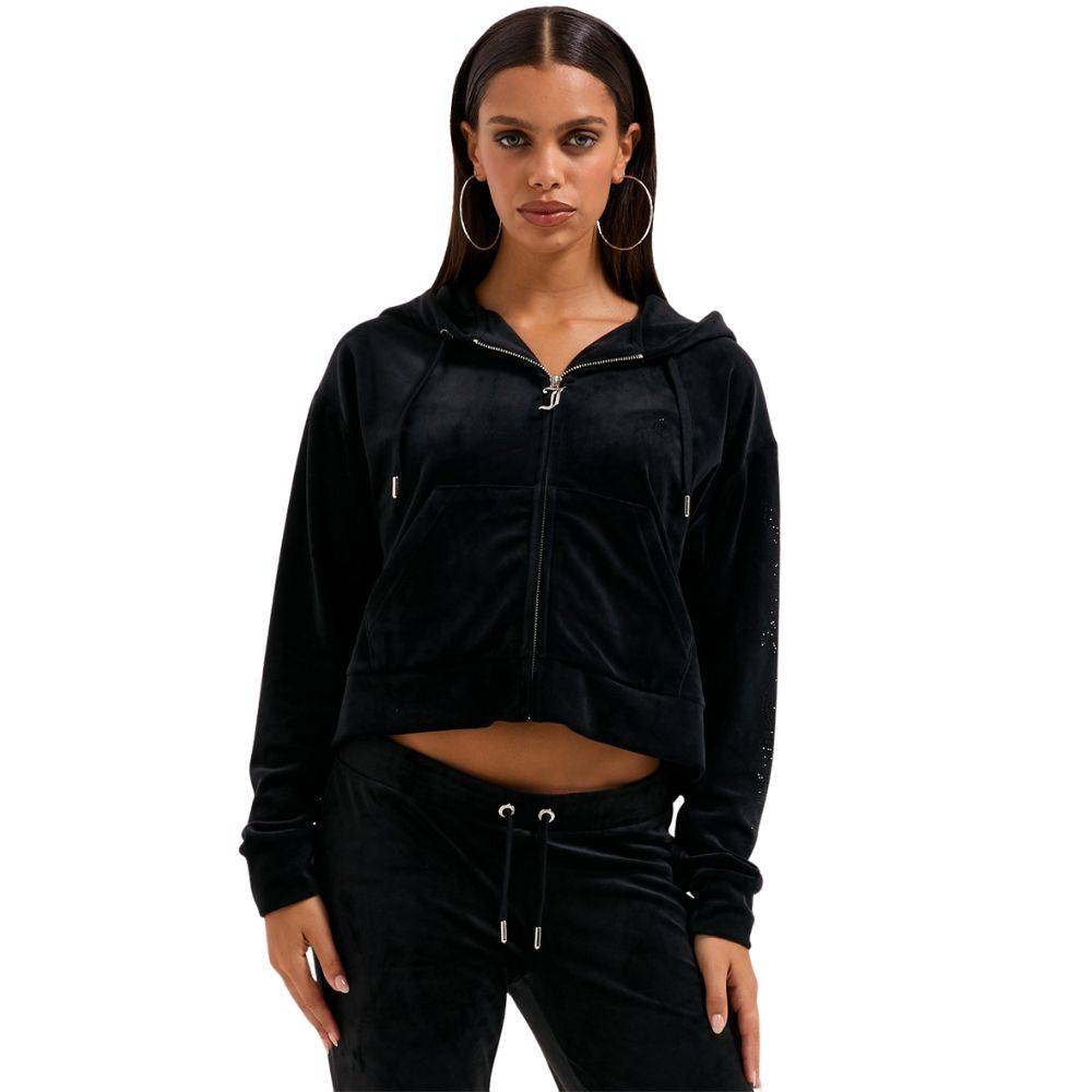 JUICY COUTURE ICCLE DIAMANTE OVERSIZED CROPPED ZIP HOODIE