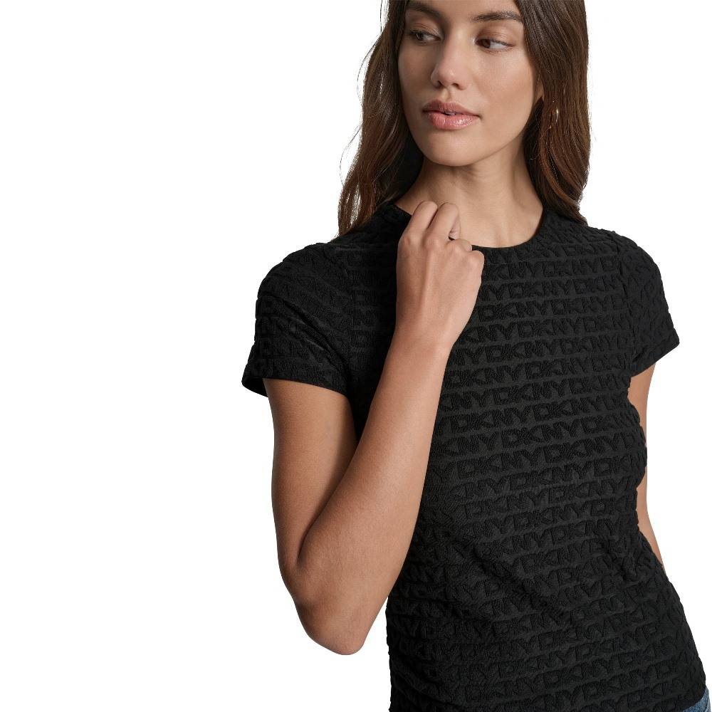 DKNY LOGO JACQUARD SHORT SLEECE CREW NECK TEE