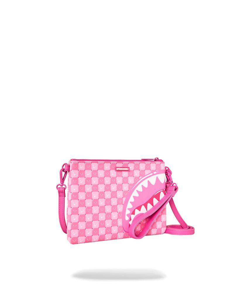 SPRAYGROUND PINK NEW CHECK FACES CROSSOVER CLUTCH