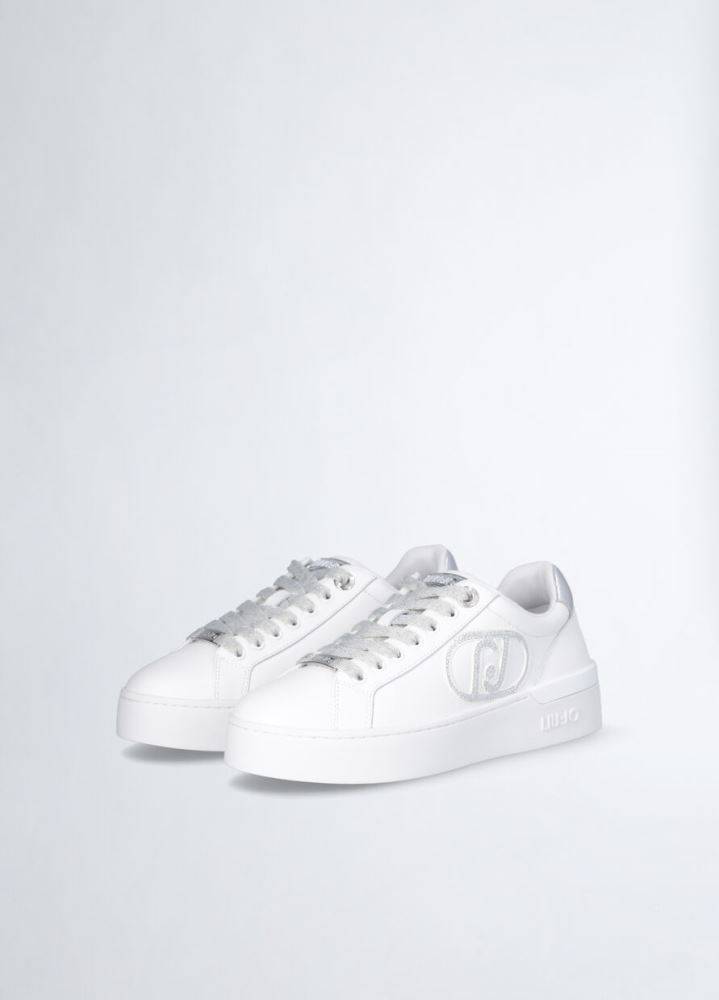 LIU JO SILVIA 93 - WHITE SNEAKERS WITH BEJEWELLED LOGO