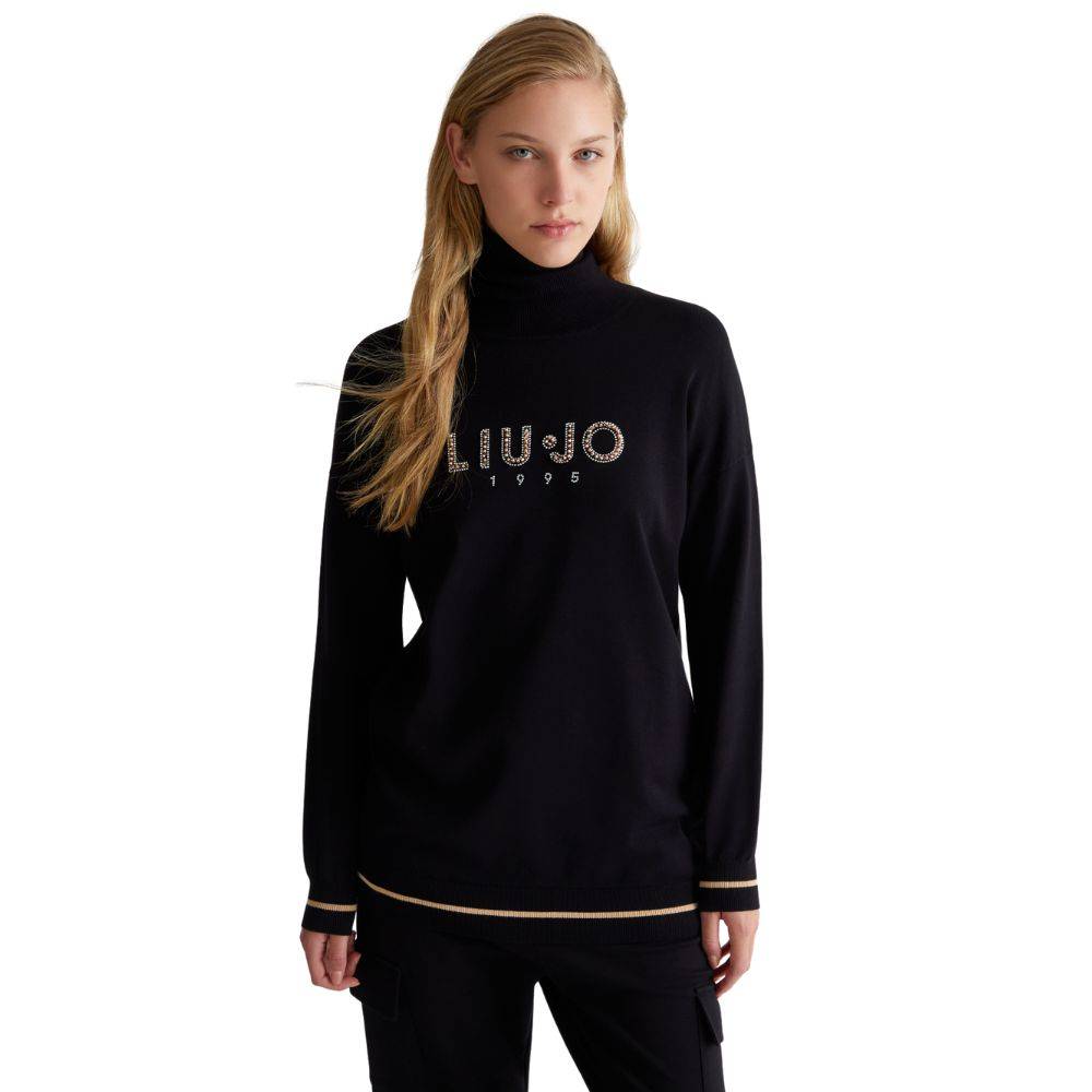 LIU JO TURTLENECK WITH LOGO AND RHINESTONES