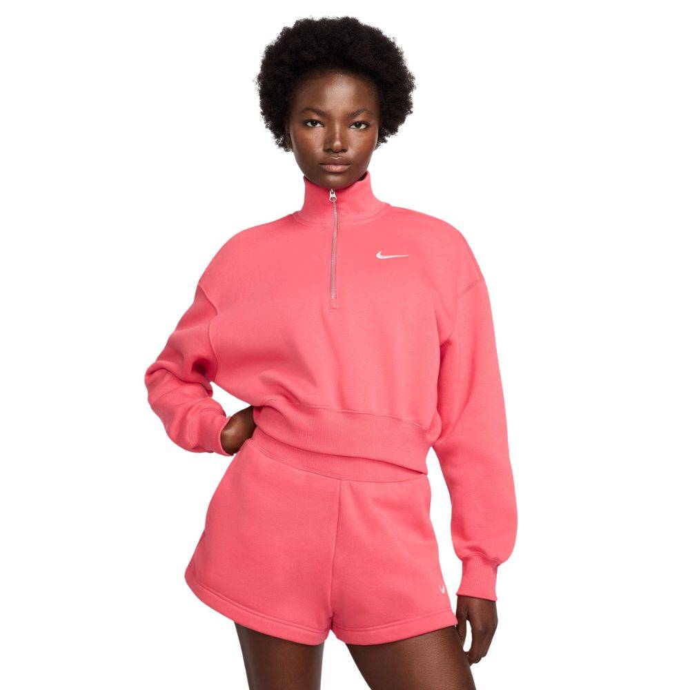 NIKE WOMENS PHOENIX FLEECE 1/2 ZIP CROP SWEATSHIRT