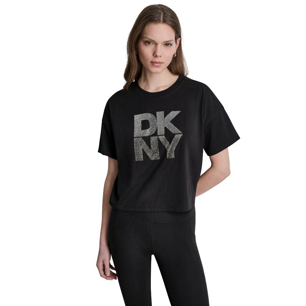 DKNY STACKED OMBRE RHINESTONE LOGO TEE