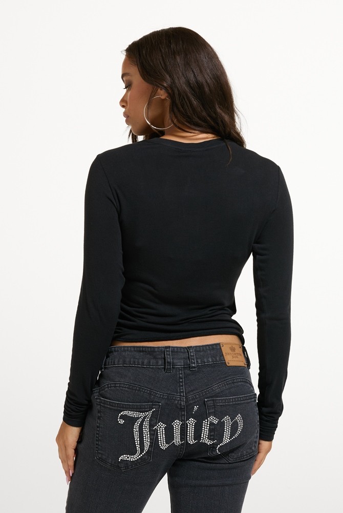JUICY COUTURE DIAMANTE DOG CREST LONG SLEEVE T-SHIRT