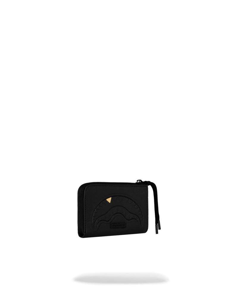 SPRAYGROUND BLACKED OUT EMBOSSED GOLD TOOTH WALLET