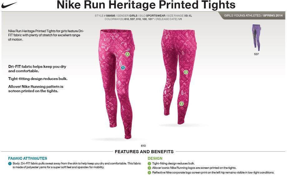 RUN HERITAGE PRNTD TIGHT YTH GIRLS