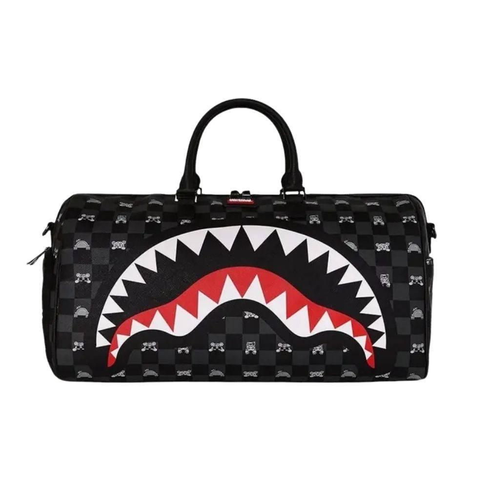 SPRAYGROUND PEEKING CHARACTER CHECK DLXSV DUFFEL
