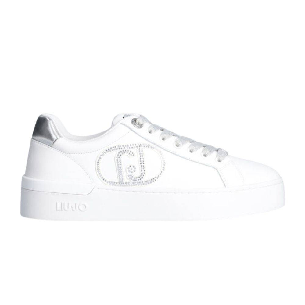 LIU JO SILVIA 93 - WHITE SNEAKERS WITH BEJEWELLED LOGO