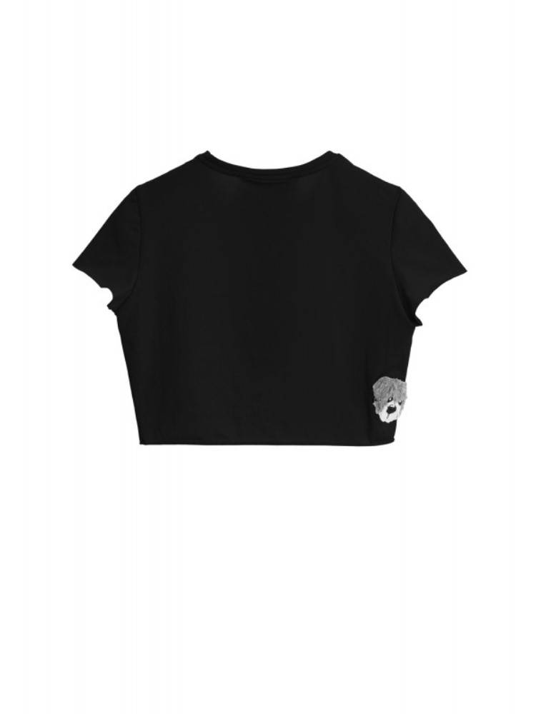 MWM TEDDY BEAR FLOCK PATCH CROPPED TANK TOP WOMEN