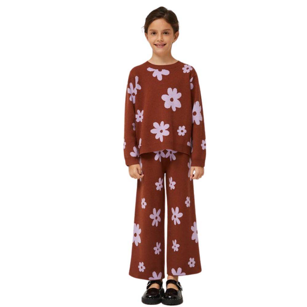 COMPANIA FANTASTICA GIRLS KNIT PANTS WITH FLOWER PRINT