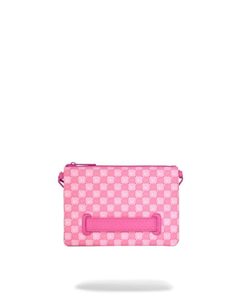 SPRAYGROUND PINK NEW CHECK FACES CROSSOVER CLUTCH
