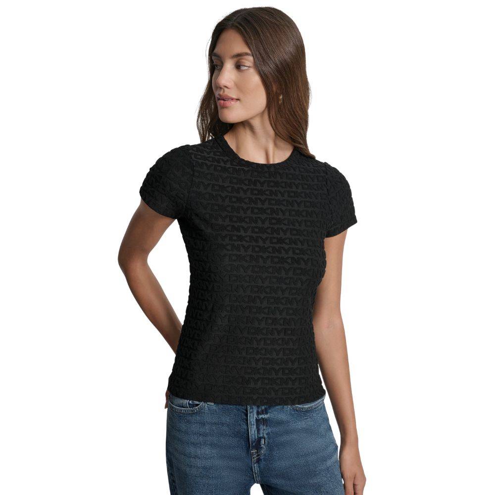 DKNY LOGO JACQUARD SHORT SLEECE CREW NECK TEE