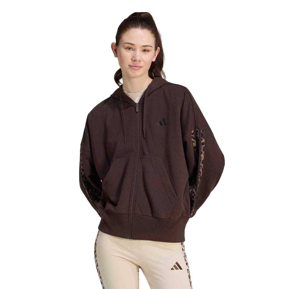 ADIDAS SEASONAL ESSENTIALS ANIMAL PRINT 3-STRIPES FULL-ZIP HOODED TRACK TOP