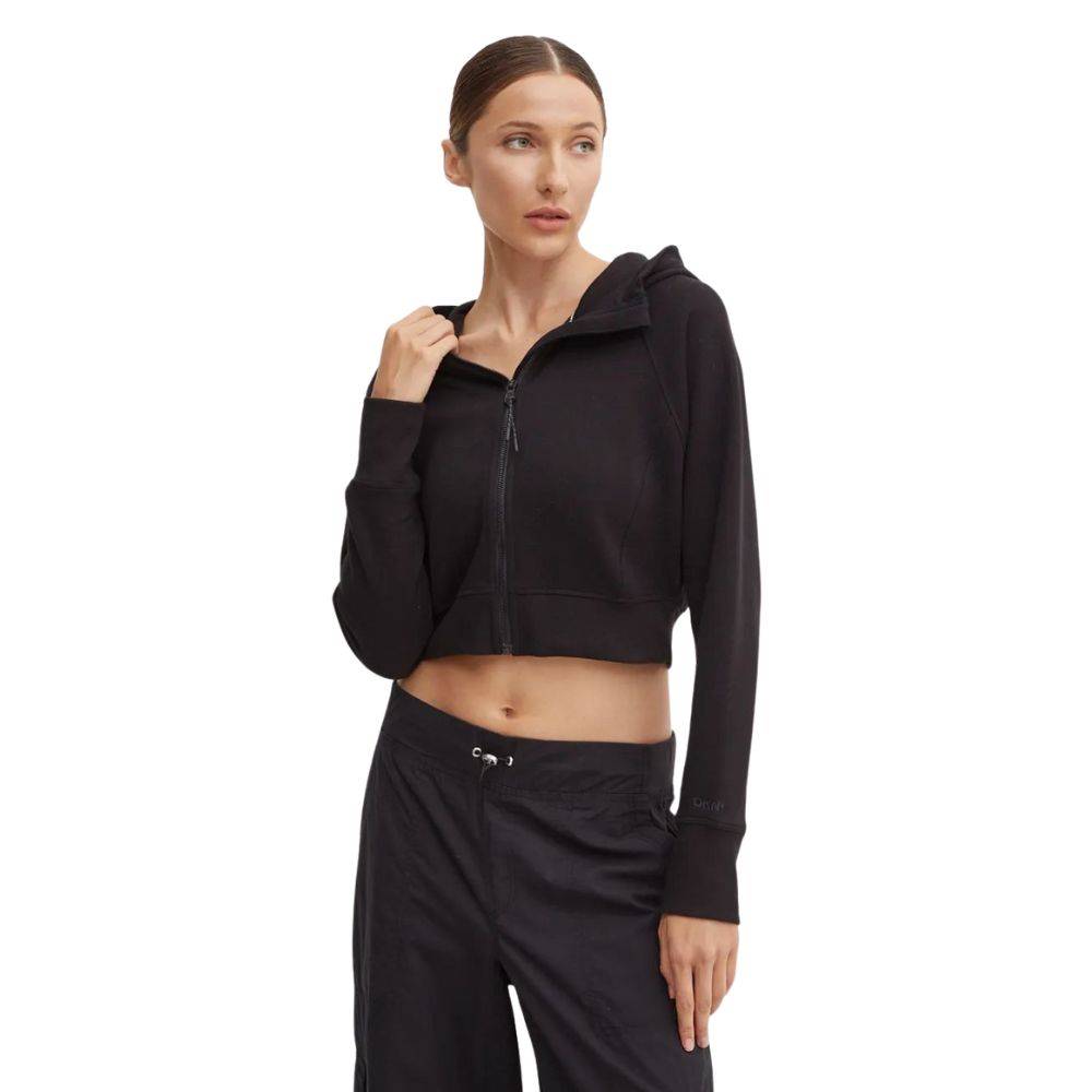 DKNY EMB LOGO CROP FULL ZIP HOODIE