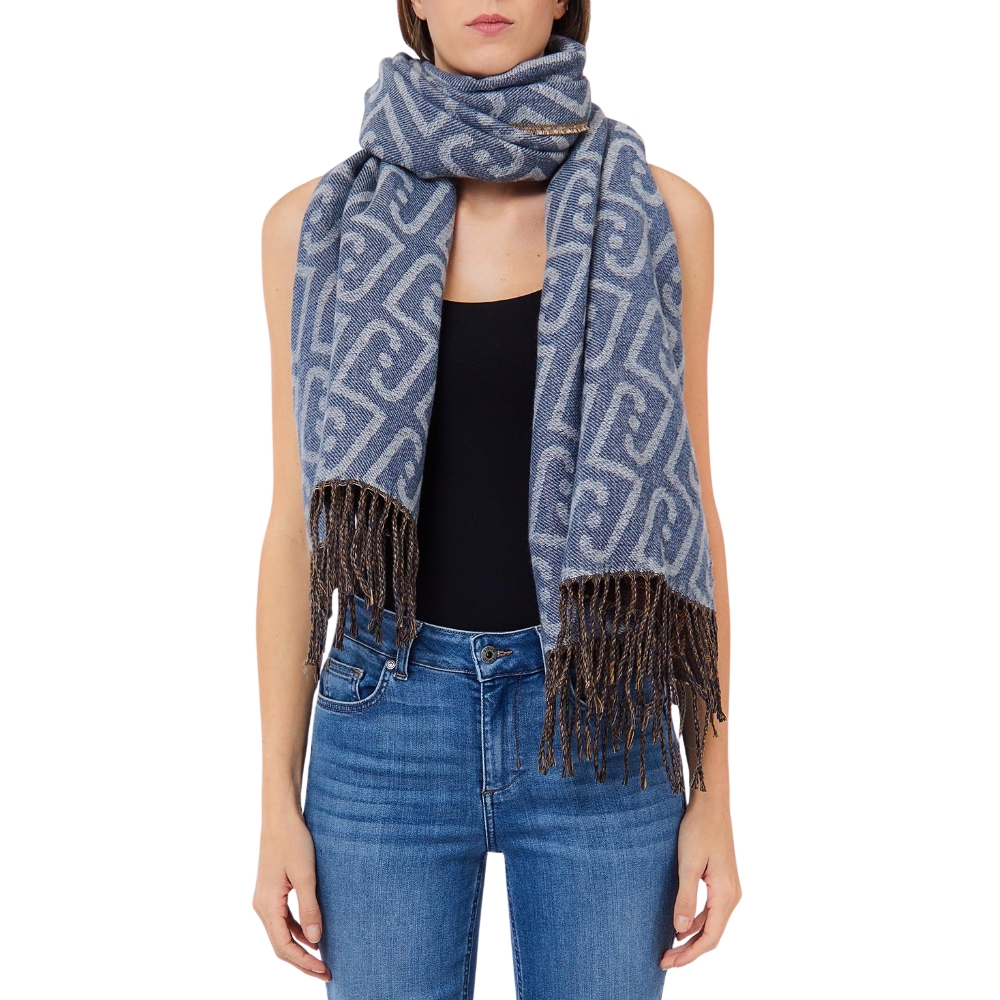 LIU JO MONOGRAM PATTERN FRINGED SCARF