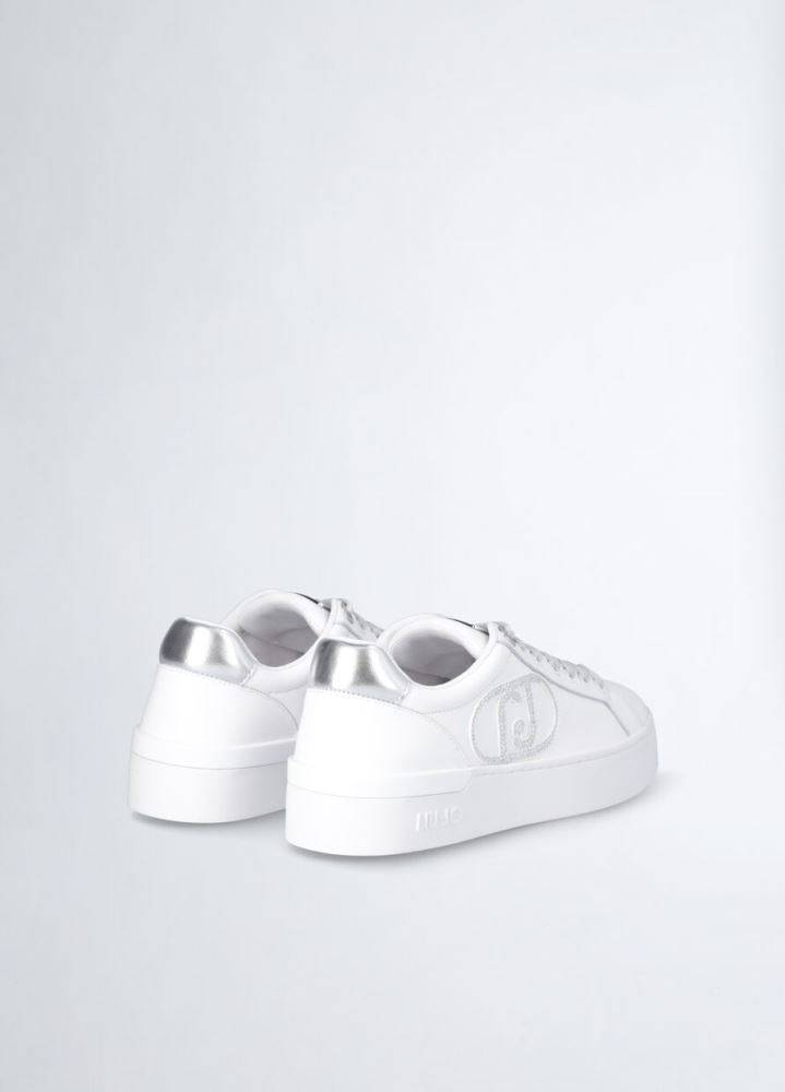 LIU JO SILVIA 93 - WHITE SNEAKERS WITH BEJEWELLED LOGO