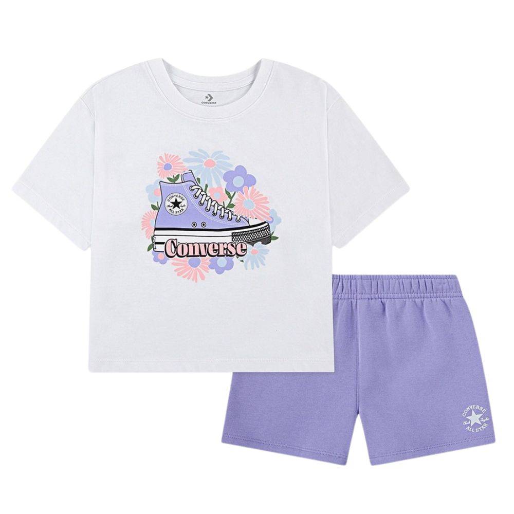 CONVERSE GIRLS FLORAL SNEAKER TEE & SHORT