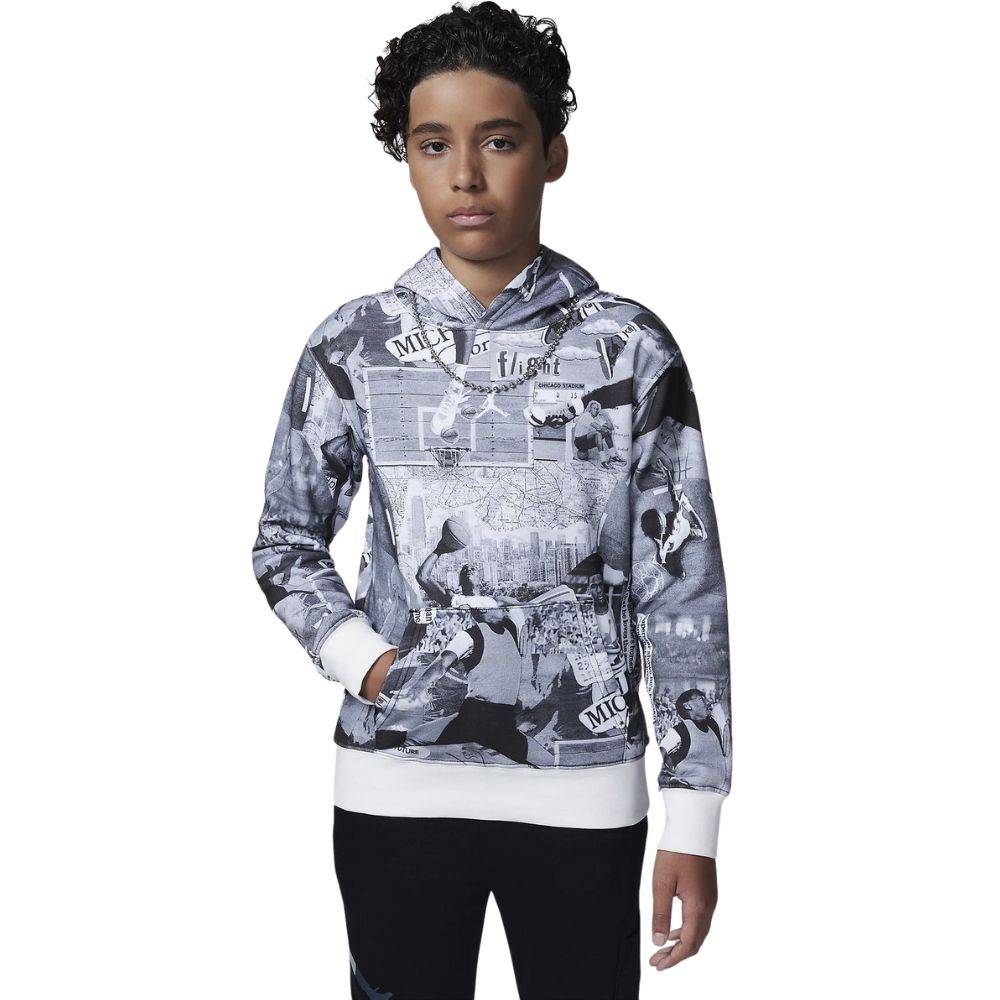 NIKE JORDAN BOYS MJ BRKLYN ALL OVER PRINT FLEECE PULLOVER HOODIE