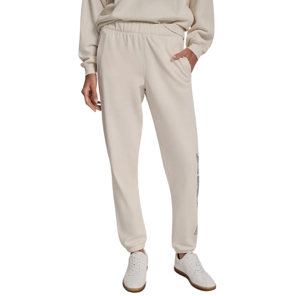 DKNY EXPLODED RHINESTONE VARISTY LOGO HIGH-RISE RELAXED