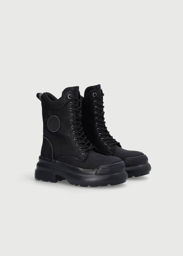 LIU JO AMY 09 - PLATFORM COMBACT BOOTS WITH RHINESTONES
