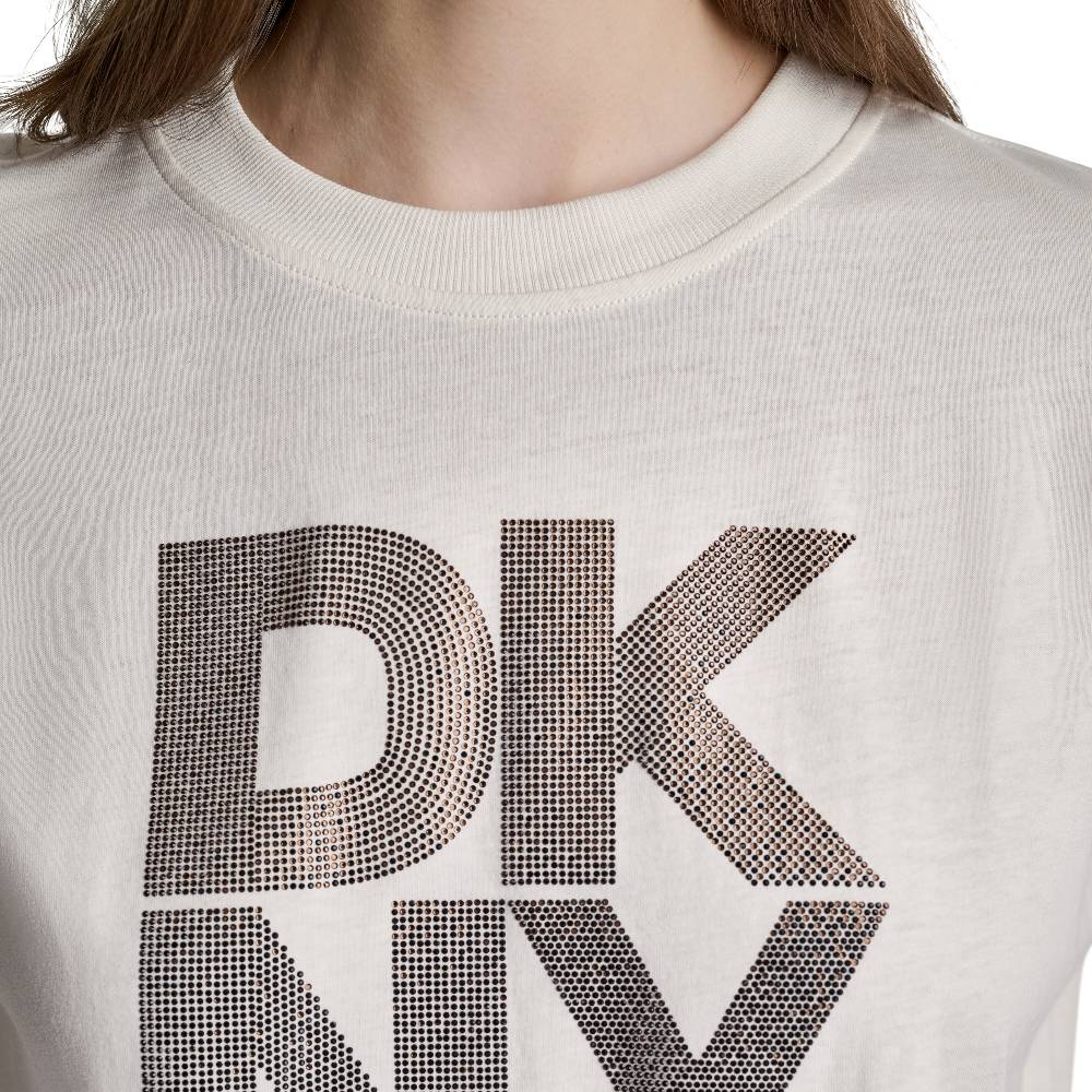 DKNY STACKED OMBRE RHINESTONE LOGO TEE