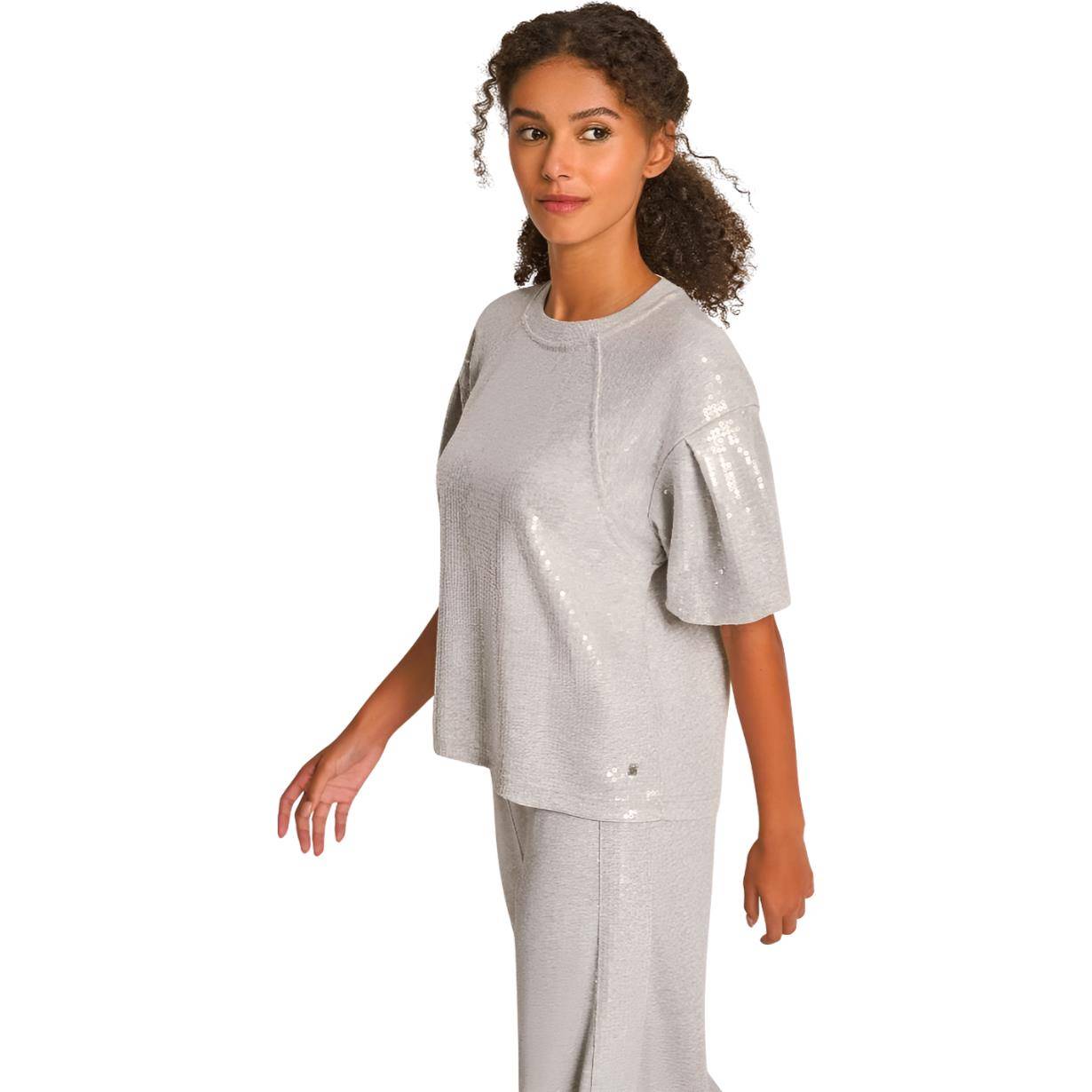 DKNY SEQUIN PUFF SHORT SLEEVE SWEATER TOP
