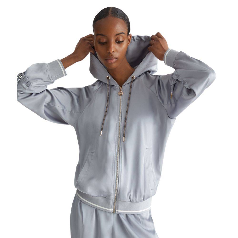 LIU JO SATIN HOODED ZIP SWEATER