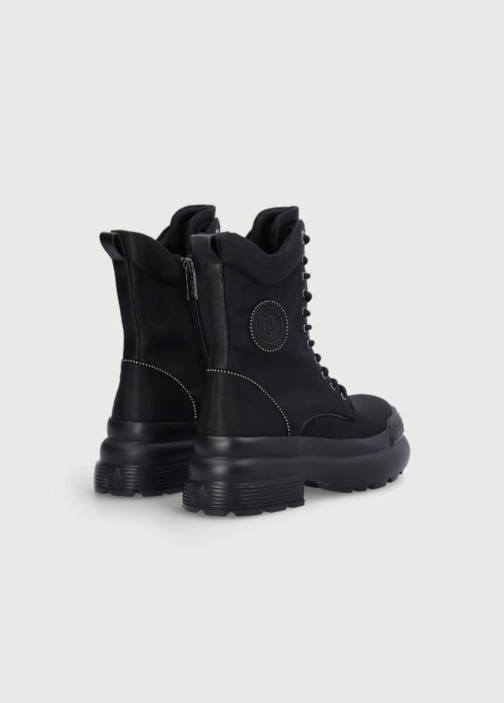 LIU JO AMY 09 - PLATFORM COMBACT BOOTS WITH RHINESTONES