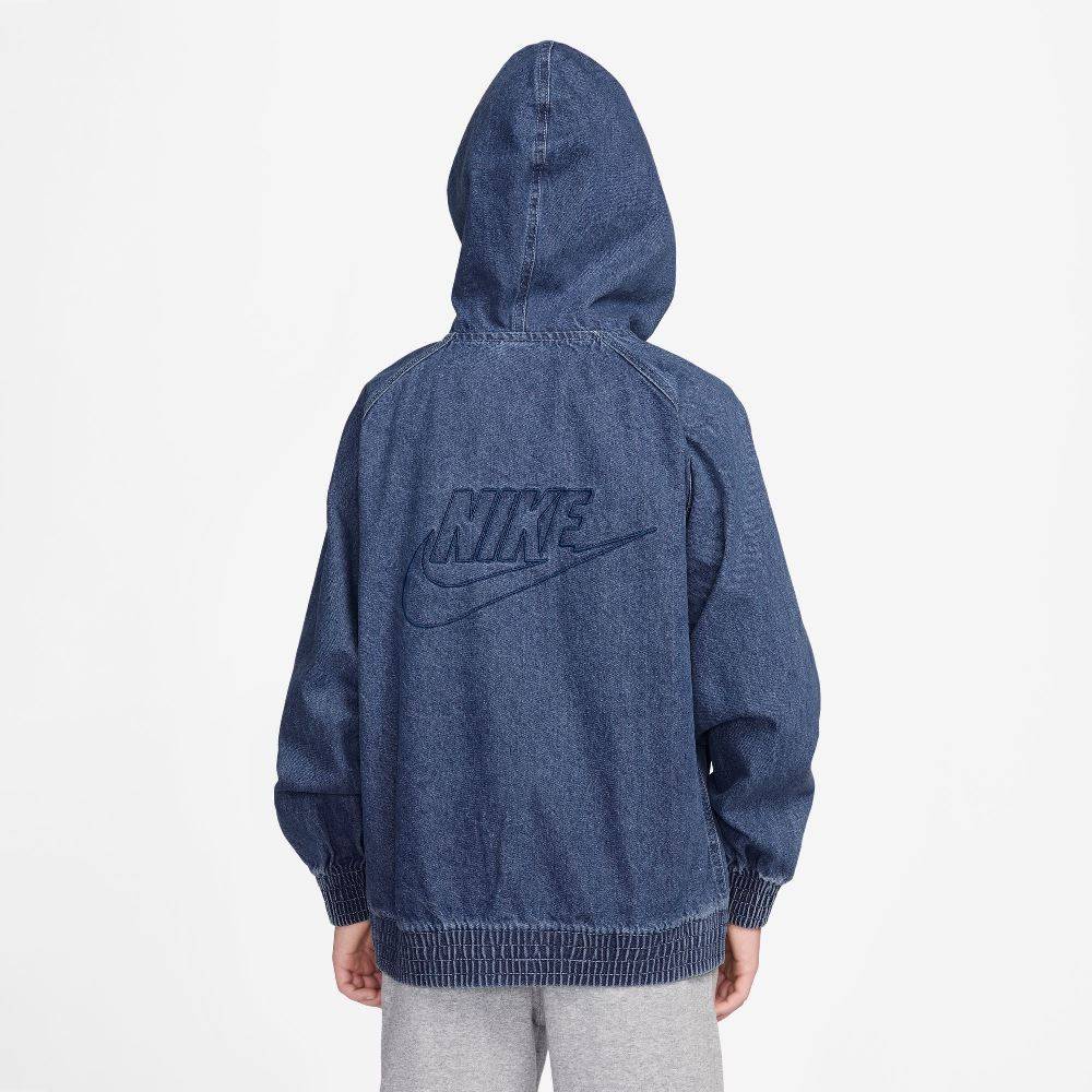 NIKE KIDS FULL-ZIP HOODED DENIM JACKET
