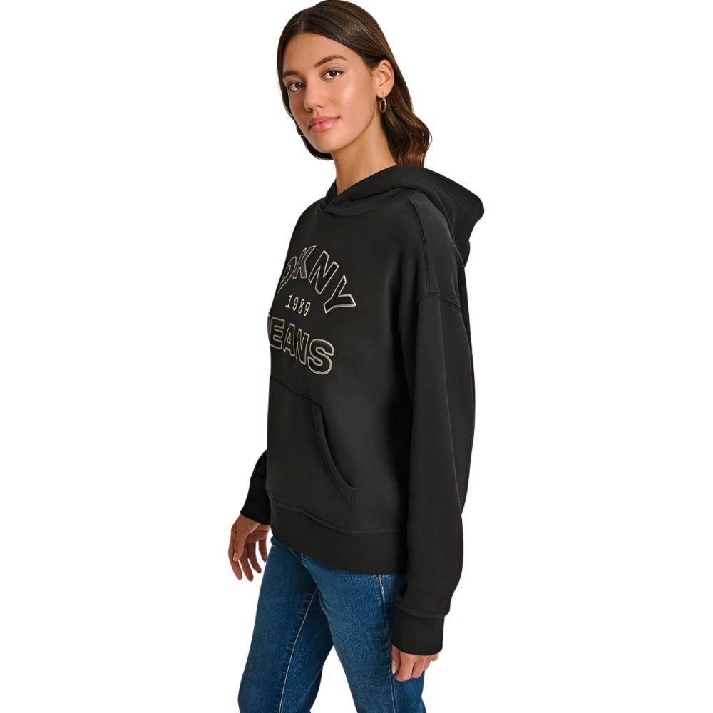 DKNY JEANS SATIN APPLIQUE CHAINSTITCH LOGO SWEATSHIRT