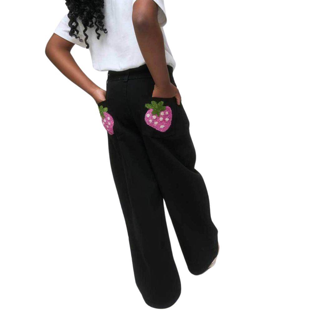 COMPANIA FANTASTICA DENIM TROUSER WITH STRAWBERRY POCKET