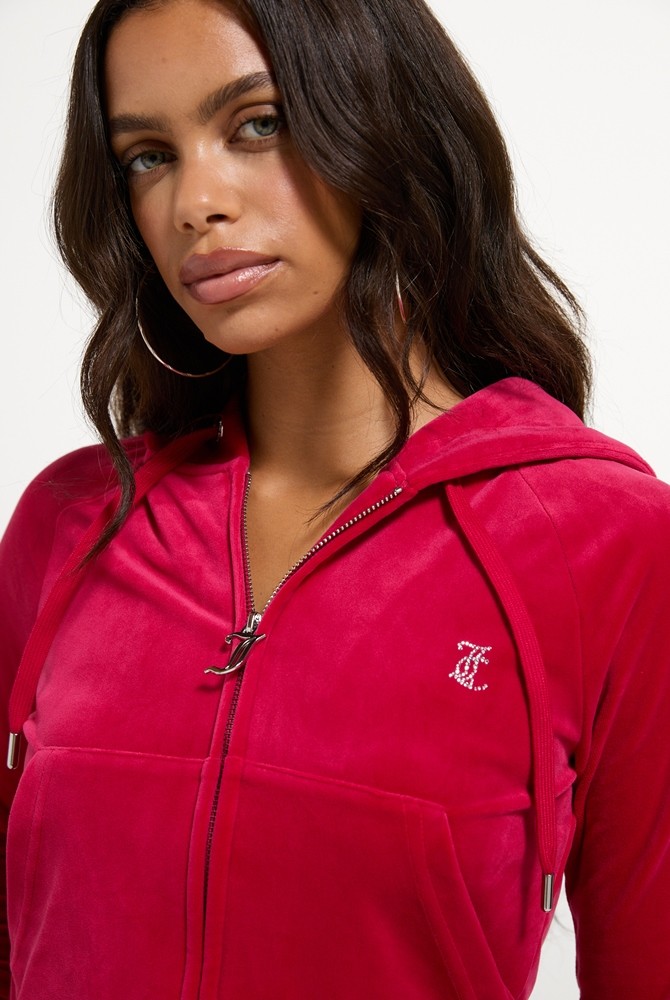 JUICY COUTURE MADISON DIAMANTE VELOUR ZIP-THROUGH HOODIE