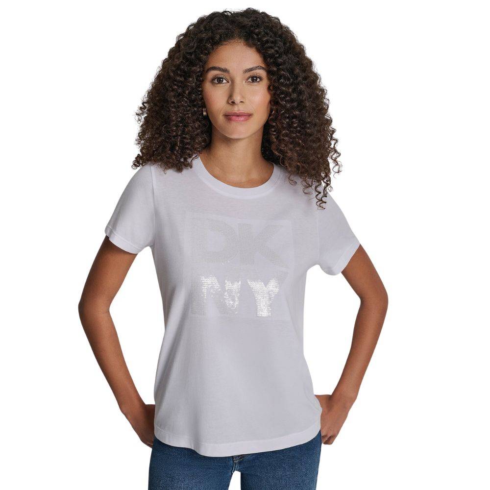 DKNY SEQUIN LOGO CREW NECK TEE