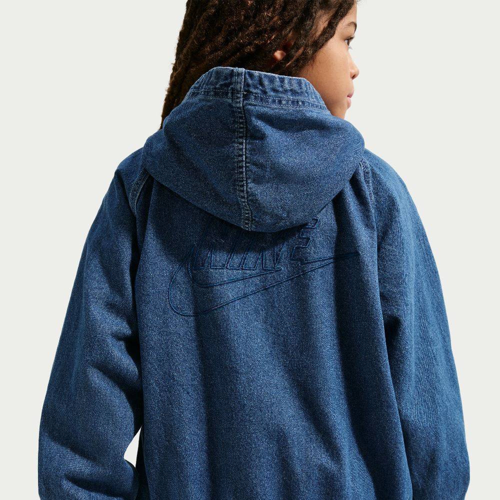 NIKE KIDS FULL-ZIP HOODED DENIM JACKET