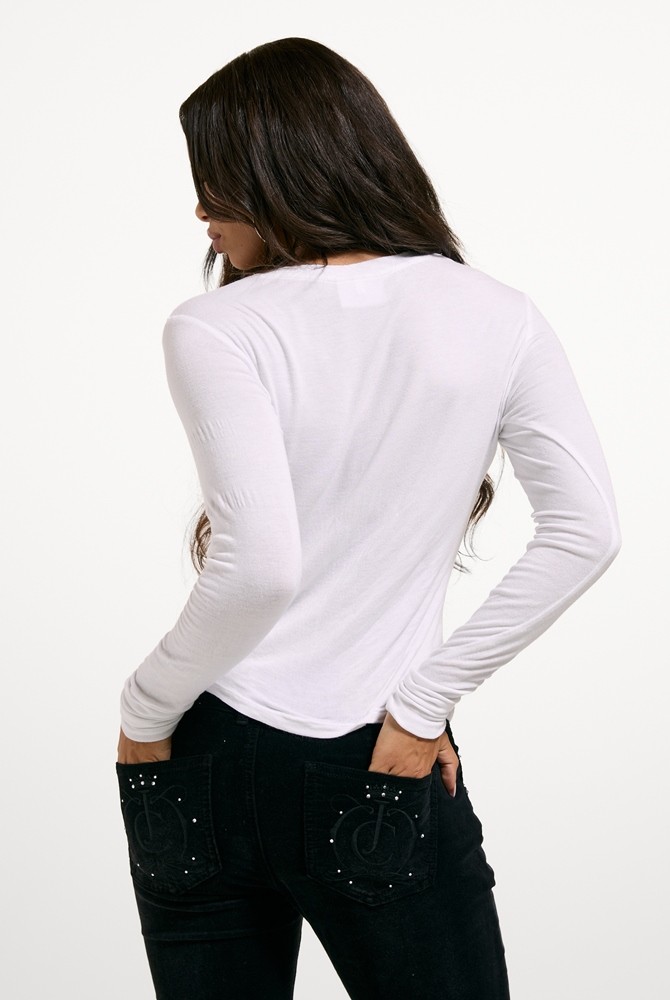JUICY COUTURE DIAMANTE DOG CREST LONG SLEEVE T-SHIRT
