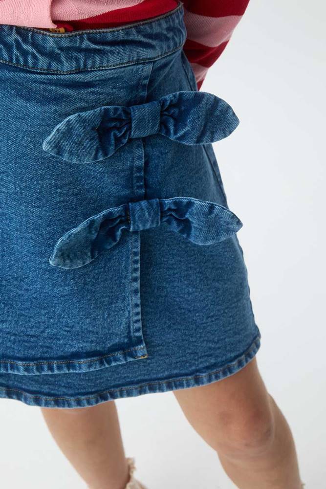 COMPANIA FANTASTICA DENIM SKORT WITH BOWS
