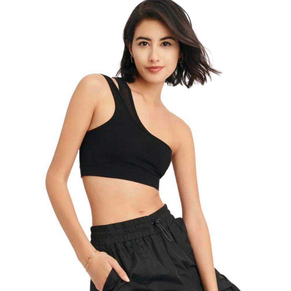 DKNY DOUBLE LAYERS ONE SHOULDER MESH TOP