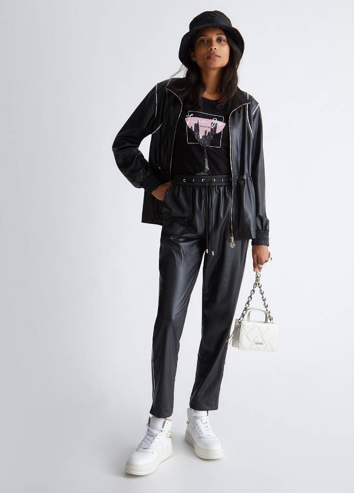 LIU JO LEATHER EFFECT JOGGER PANTS