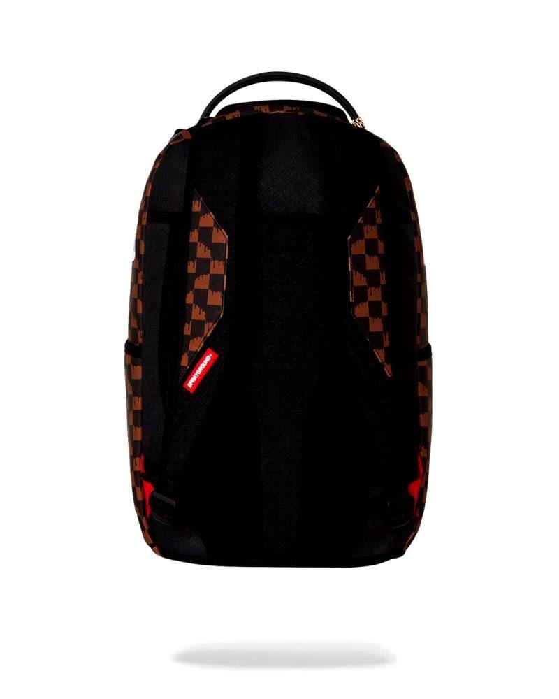 SPRAYGROUND BROWN AND CREAM DRIP CHECK SHARK DLXSV BACKPACK
