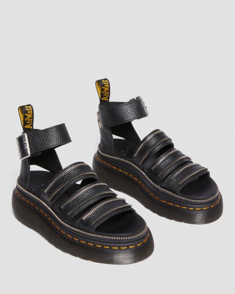 DR. MARTENS CLARISSA II QUAD HARDWARE MILLED NAPPA LEATHER PLATFORM SANDALS