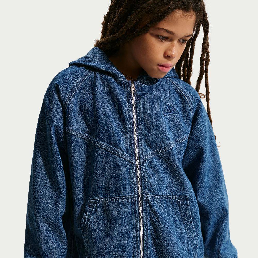 NIKE KIDS FULL-ZIP HOODED DENIM JACKET