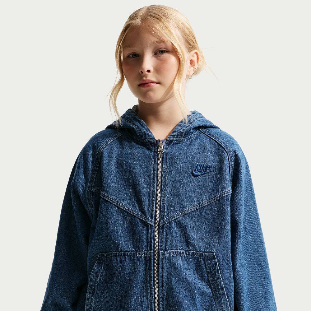 NIKE KIDS FULL-ZIP HOODED DENIM JACKET
