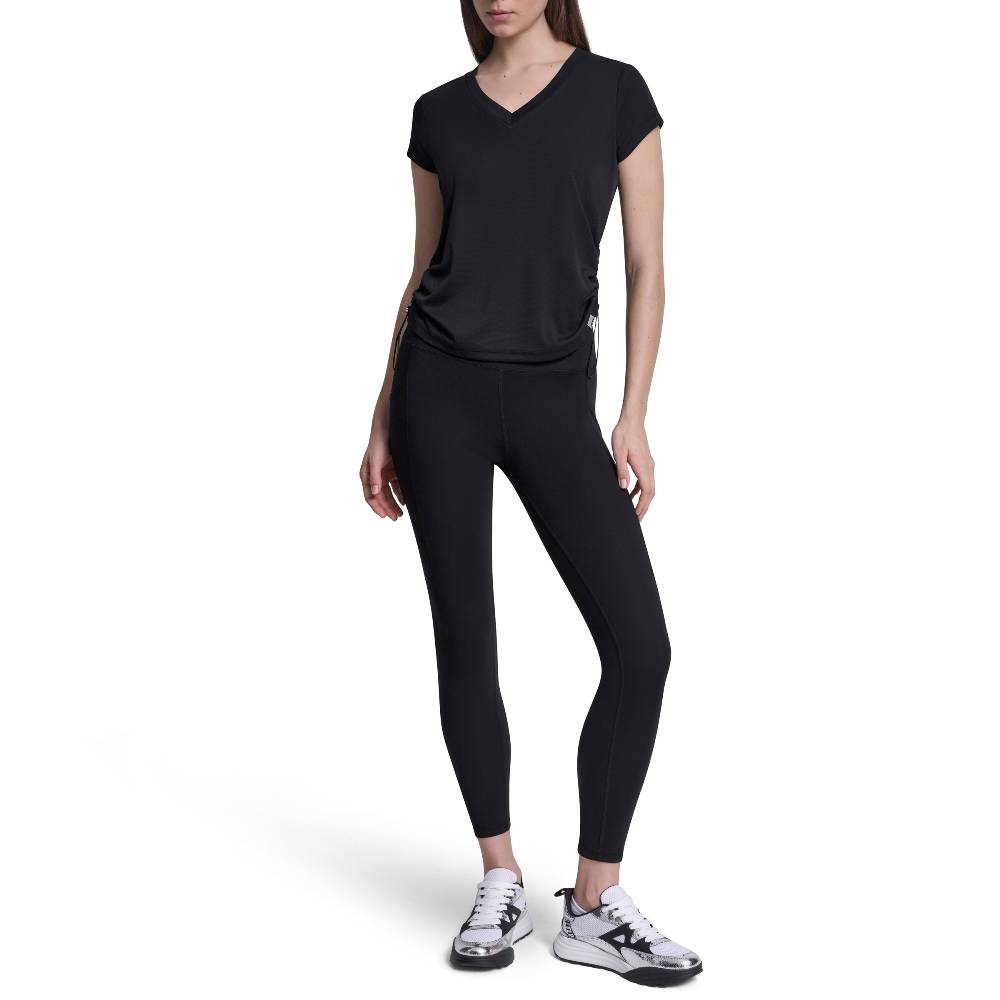 DKNY SHORT SLEEVE TECH TEE WITH RUCHED SIDE SEAMS