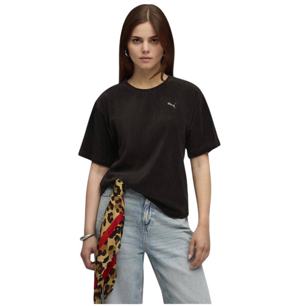 PUMA ESS ELEVATED RELAXED VELOUR RIB TEE