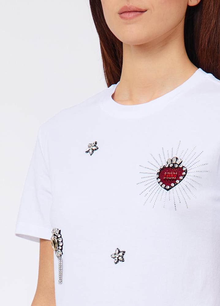 LIU JO T-SHIRT WITH JEWEL EMBROIDERY