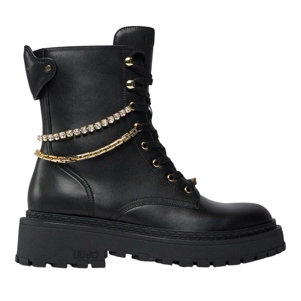 LIU JO RUMI 11 - COMBAT ANKLE BOOT WITH JEWEL CHAIN