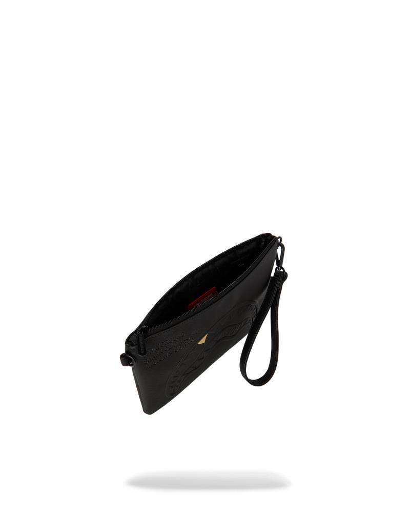 SPRAYGROUND BLACKED OUT EMBOSSED GOLD TOOTH CROSSOVER CLUTCH