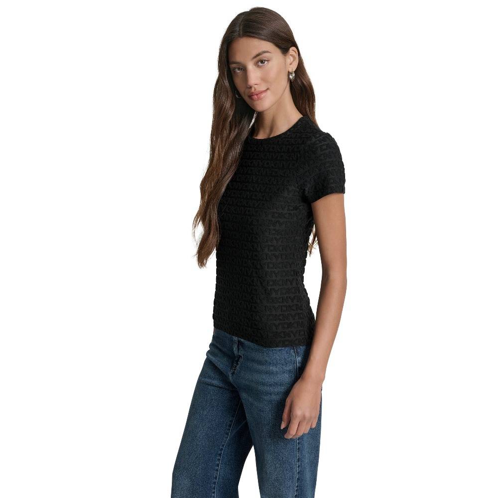 DKNY LOGO JACQUARD SHORT SLEECE CREW NECK TEE