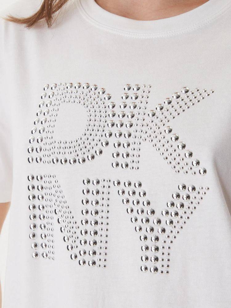 DKNY RHINESTONE LOGO RELAXEDCREW NECK TEE