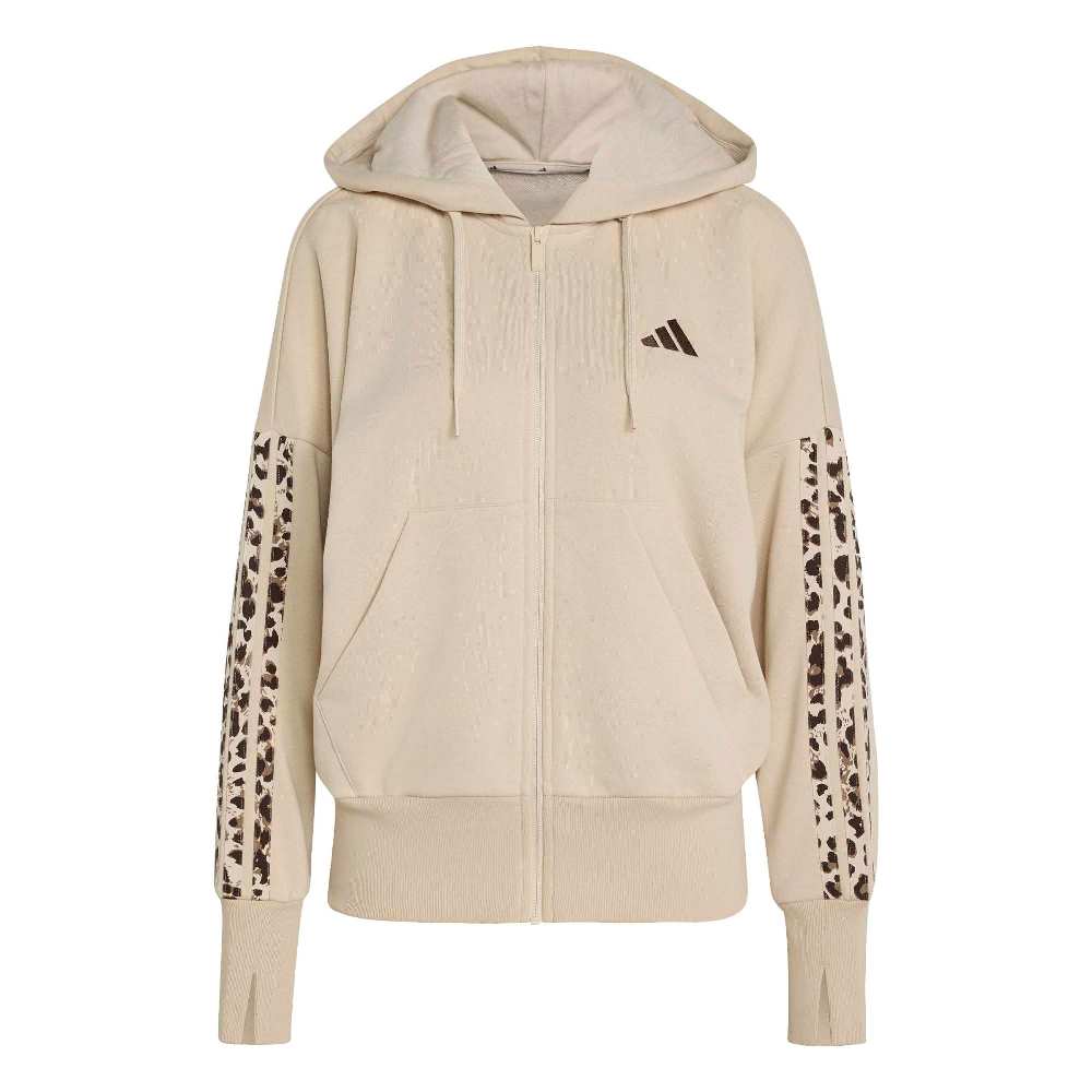 ADIDAS SEASONAL ESSENTIALS ANIMAL PRINT 3-STRIPES FULL-ZIP HOODED TRACK TOP